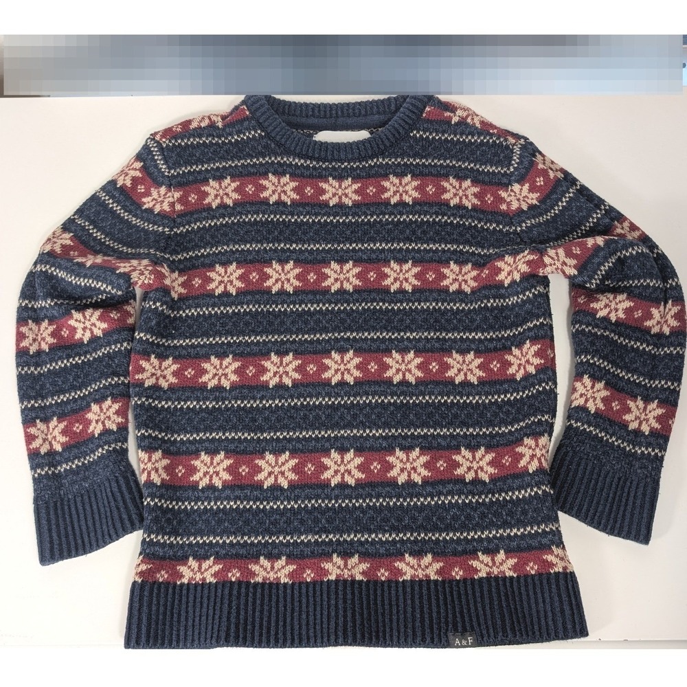 Abercrombie Kids Sweater Boys 5/6 Blue Red Fair Isle Snowflake Pullover